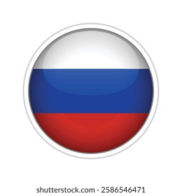A high-quality vector illustration of a glossy sphere featuring the national flag of Russia.
