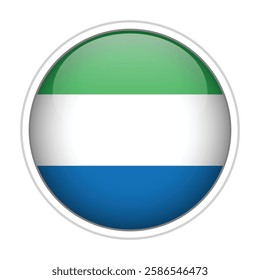 A high-quality vector illustration of a glossy sphere featuring the national flag of Sierra Leone. 