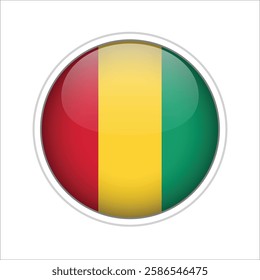 A high-quality vector illustration of a glossy sphere featuring the national flag of Guinea.