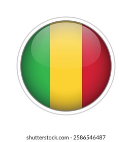 A high-quality vector illustration of a glossy sphere featuring the national flag of Mali. 