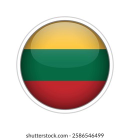 A high-quality vector illustration of a glossy sphere featuring the national flag of Lithuania. 
