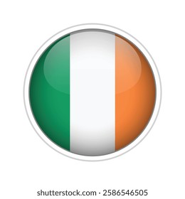 A high-quality vector illustration of a glossy sphere featuring the national flag of Ireland