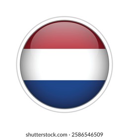 A high-quality vector illustration of a glossy sphere featuring the national flag of the Netherlands. 