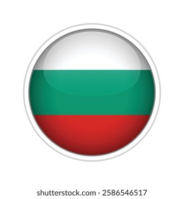 A high-quality vector illustration of a glossy sphere featuring the national flag of Bulgaria.