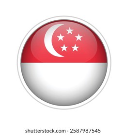 A high-quality vector illustration of a glossy sphere featuring the national flag of Singapore.