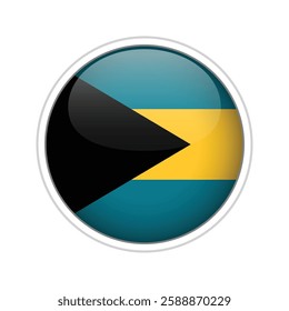 A high-quality vector illustration of a glossy sphere featuring the national flag of the Bahamas.