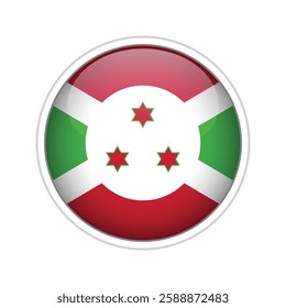 A high-quality vector illustration of a glossy sphere featuring the national flag of Burundi. 