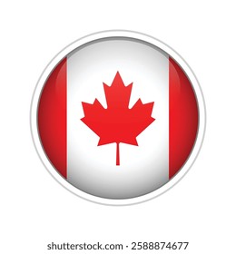 A high-quality vector illustration of a glossy sphere featuring the national flag of Canada. 