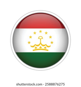 A high-quality vector illustration of a glossy sphere featuring the national flag of Tajikistan.