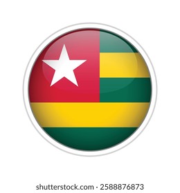 A high-quality vector illustration of a glossy sphere featuring the national flag of Togo.