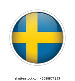 A high-quality vector illustration of a glossy sphere featuring the national flag of Sweden.