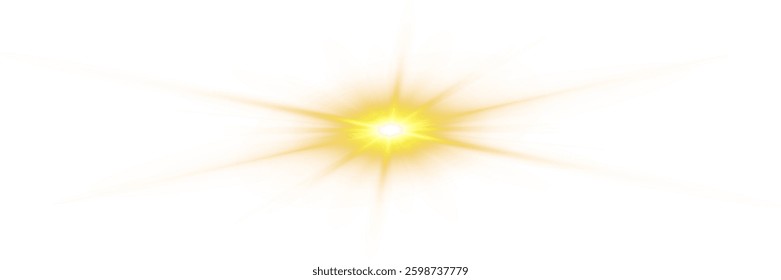 High-quality vector illustration of a glowing golden light burst with a radiant lens flare effect. Ideal for decorative, festive, and energy-related designs