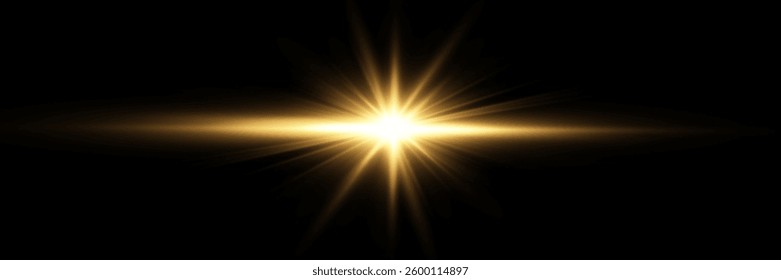 High-quality vector illustration of a glowing golden light burst with a radiant lens flare effect. Ideal for decorative, festive, and energy-related designs