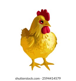 A high-quality vector illustration of a golden rooster with a bold red comb and wattles. 