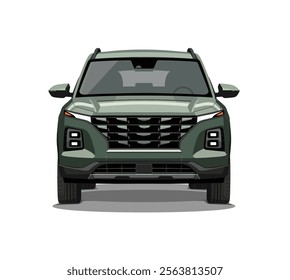 High-quality vector illustration of a green SUV, captured in a detailed front view, showcasing modern automotive design and style