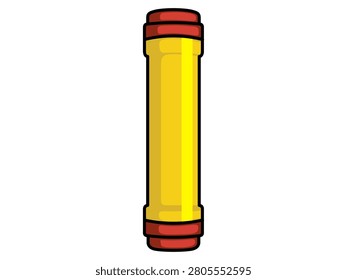 High-quality vector illustration of a hand flare emergency signaling device in a clean flat cartoon style. Featuring a bright yellow flare body with red caps and bold outlines, this editable vector is ideal for emergency equipment, survival kits, marine safety, rescue operations, camping, outdoor adventures, military concepts, navigation, disaster preparedness, infographics, educational materials, safety manuals, mobile apps, and print or digital design projects. Isolated on a white background for easy customization.