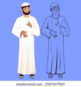 "High-quality vector illustration of Islamic cartoon character—for children's books, educational materials, Ramadan designs, and cultural projects. Download now for creative and engaging visuals!"