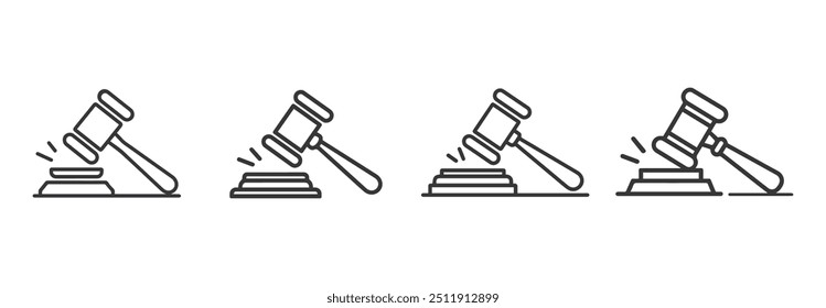High-quality vector illustration of a judge's gavel striking a sound block, ideal for legal, justice, and courtroom-related designs and projects.
