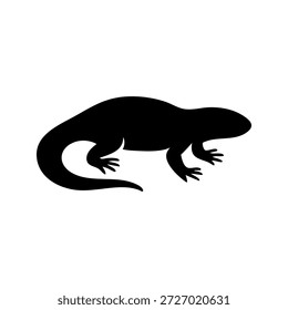 Uma ilustração vetorial de alta qualidade de uma silhueta de lagarto perfeita para vários projetos de design. Ideal para logotipos, ícones, gráficos da Web e materiais de impressão. Esta imagem em preto e branco minimalista captura a essência de um lagarto em um estilo elegante e versátil.