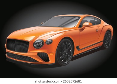 A high-quality vector illustration of a luxury orange sports car with sleek design, glossy reflections, and black alloy wheels.