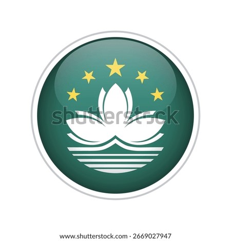 High-quality vector illustration of the Macau flag featuring a green field circle glassy icon 3d Macau flag