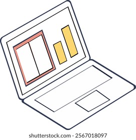 A high-quality vector illustration of a modern laptop with digital icons and technology-themed elements. Perfect for web design, tech-related projects, presentations, and digital marketing materials. 