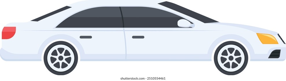 A high-quality vector illustration of a modern white sedan, showcasing a sleek and minimalist design. Perfect for use in automotive-related projects, digital designs, advertisements, and more.