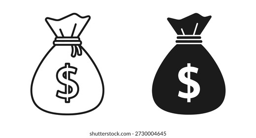 High-quality vector illustration of a money bag, perfect for financial and business themes. Available in both black and white versions.