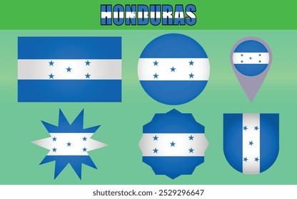 High-quality vector illustration of the National Flag of Honduras featuring five blue stars and bold blue and white stripes, symbolizing unity and peace.