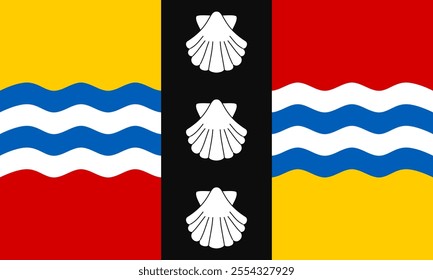 High-quality vector illustration of the official Bedfordshire flag. Featuring the Beauchamp coat of arms and the Great Ouse river, it's perfect for creating patriotic designs and presentations