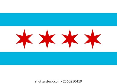 High-quality vector illustration of the official flag of Chicago, Illinois. Ideal for civic designs, presentations, and cultural projects, highlighting Chicago's rich heritage