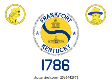 High-quality vector illustration of the official flag of Frankfort, Kentucky. Ideal for civic designs, presentations, and cultural projects, highlighting Frankfort's rich heritage