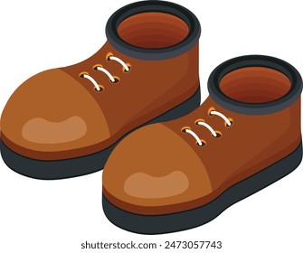 A high-quality vector illustration of a pair of brown clown shoes with white laces.