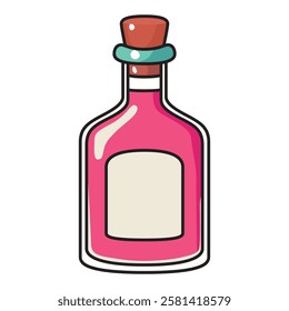 A high-quality vector illustration of a pink glass bottle with a sleek and elegant design. 