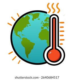 High-quality vector illustration of planet Earth with a thermometer indicating extreme temperatures, symbolizing global warming and climate change