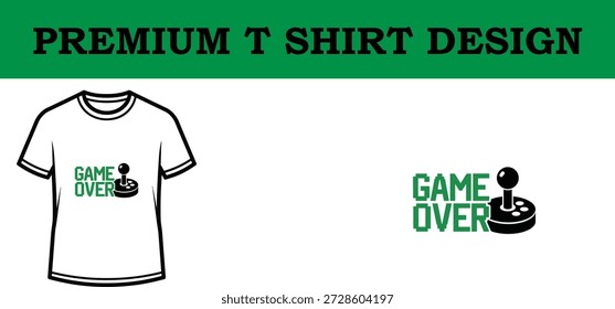 High-quality vector illustration of a premium game over typography t-shirt design, featuring bold text and a retro game controller icon, ideal for print-on-demand and apparel branding projects.