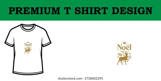 High-quality vector illustration of a premium typography t shirt design featuring a reindeer and festive holiday text, perfect for print-on-demand, merchandise, and seasonal apparel projects.