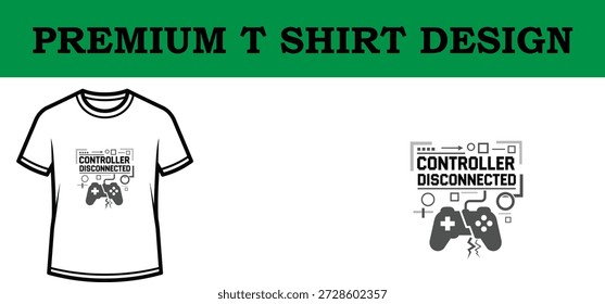 Ilustração vetorial de alta qualidade de um design de camiseta de tipografia premium com um gráfico 'Controller Disconnected' com controladores de jogos, perfeito para impressão sob demanda, mercadoria e projetos de vestuário digital.