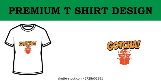 Ilustración vectorial de alta calidad de un diseño de camiseta de tipografía premium con texto en negrita 'Gotcha' con un gráfico de llama estilizado, perfecto para proyectos de Impresión a la carta, marca y ropa sobre un fondo transparente.