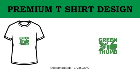 Ilustração vetorial de alta qualidade de um design de t-shirt de tipografia premium com um texto ousado 'Polegar Verde' com um ícone de folha, perfeito para impressão sob demanda, marca de vestuário e maquetes digitais com uma estética limpa e moderna.