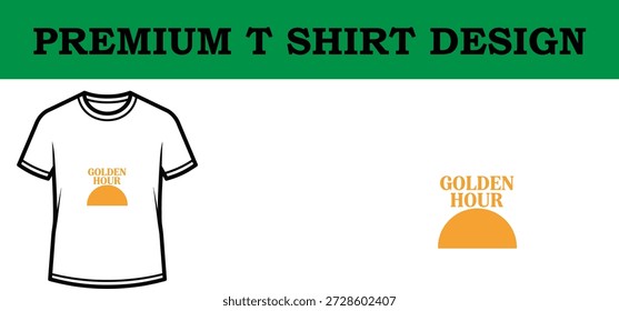 High-quality vector illustration of a premium typography t-shirt design featuring a vibrant golden hour sunset, ideal for print-on-demand, apparel branding, and custom merchandise with a modern flat design aesthetic.