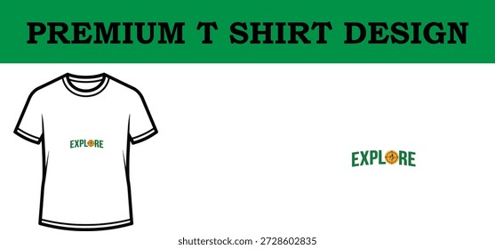 Ilustración vectorial de alta calidad de un diseño de camiseta de tipografía premium con la palabra 'EXPLORE' en letras en negrita sobre un fondo transparente, ideal para proyectos de Impresión a la carta y ropa personalizada.