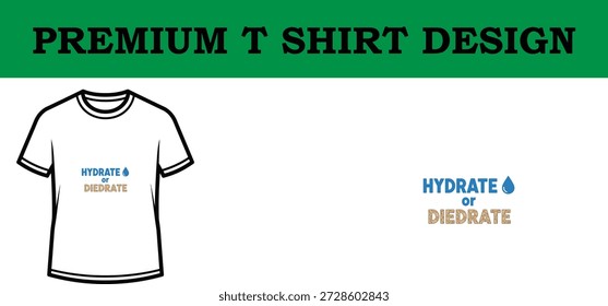 Hochwertige Vektorgrafik eines hochwertigen Typografie-T-Shirt-Designs mit einer fetten Hydratationsbotschaft, perfekt für Print-on-Demand, Bekleidungsmarken und Fitnessartikel mit einem sauberen, skalierbaren Look.