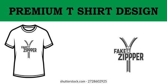 Hochwertige Vektorgrafik eines hochwertigen Typografie-T-Shirt-Designs mit einem verspielten gefälschten Reißverschluss-Text, perfekt für Bekleidungsmarken, Print-on-Demand und Mode-Mockups mit einem sauberen, skalierbaren Look.
