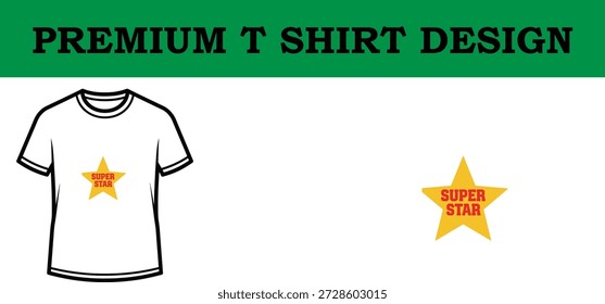 Ilustración vectorial de alta calidad de un diseño de camiseta de tipografía premium con una atrevida insignia de estrella dorada, ideal para proyectos de marca, ropa y Mercancía con un formato limpio y escalable.
