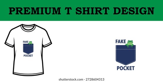 High-quality vector illustration of a premium typography t shirt design featuring a playful fake pocket graphic, ideal for apparel branding, print-on-demand, and fashion mockups with a clean, scalable look.