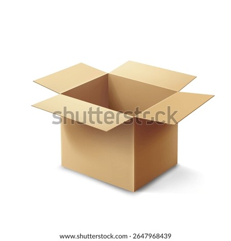 High-quality vector illustration of a realistic open cardboard box isolated on white background. Perfect for packaging design, delivery concepts, logistics, and e-commerce projects. 