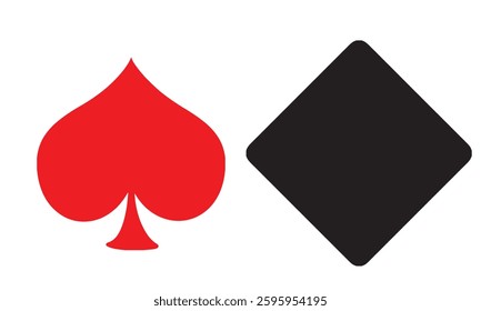  High-quality vector illustration of a red spade and black diamond, representing playing card suits. Ideal for casino games, card decks, gambling themes, and decorative designs.