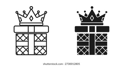 Ilustración vectorial de alta calidad de un cofre del tesoro real rematado con una corona. Perfecto para branding, logotipos y proyectos de diseño. Disponible en versiones en blanco y negro.