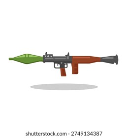 A high-quality vector illustration of an RPG-7 rocket launcher. Featuring accurate mechanical details, including the optical sight, wooden heat shield, and the iconic PG-7V rocket. This design is rendered in a professional clean style, perfect for military-themed infographics, tactical gear catalogs, action game assets, and historical weapon educational materials.